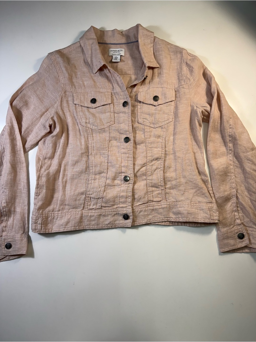 Jones & Co Dusty Rose 100% Linen Button-Front Jacket — Casual Coastal Layer - Picture 2 of 8